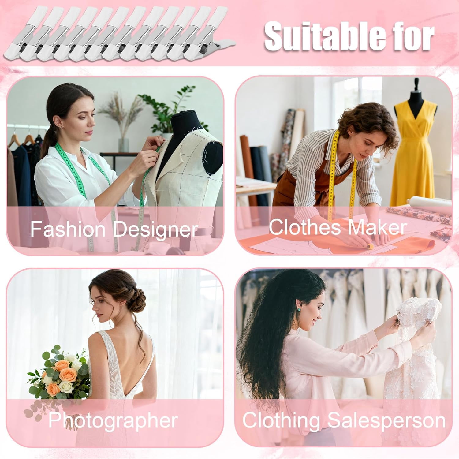ABPETE 12pcs Dress Clips, 10.6cm/4.17in Durable Dress Tightener Clips Bridal Cinch Clothing Fixed Clamps for Seamstress Mannequin Salespeople Fashion Designers & Photographers