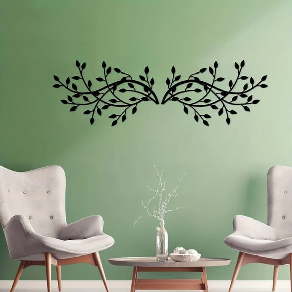 2pcs Elegant Black Metal Leaf Wall Art - Indoor/Outdoor Decor for Living Room/Office - Waterproof & Rustproof Home Accent, Suitable for Modern Home Decoration, Home Decoration Room Decoration