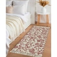 thumbnail image 3 of Farmhouse Red Entryway Runner Rug 2x4ft,Vintage Flower Leaf Botanical Plant Washable Woven Living Room Hallway Bedroom Kitchen Carpet with Tassels,Indoor Outdoor Throw Door Mat for Entryway, 3 of 5