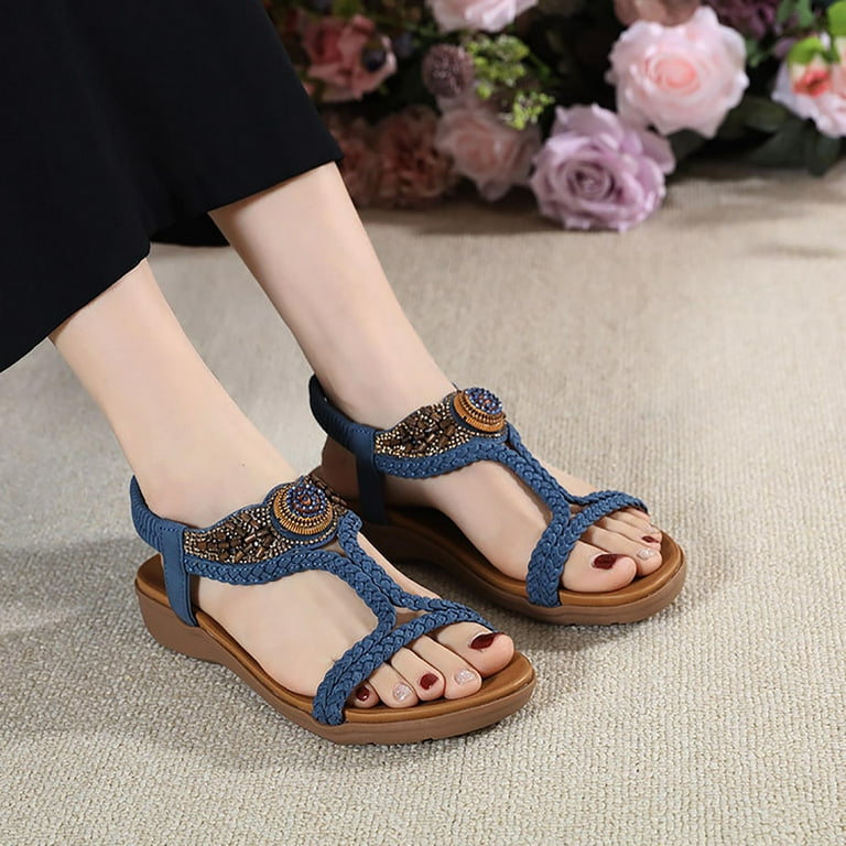 Juebong Women's T-Strap Slipper Shoes Roman Casual Flat Sandals