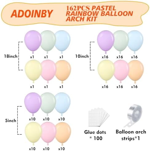 Pastel Rainbow Balloon Arch Kit, 162Pcs Macaron Assorted Colorful Party Balloon Garland Kit for Baby Shower, Wedding, Engagements, Birthday, Gender Reveal, Anniversary, Easter Decorations