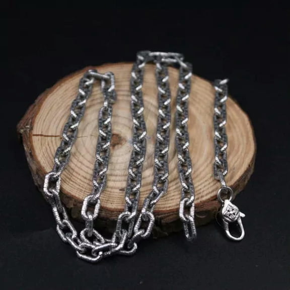 K-KED Sterling 925 Silver Necklace For Men 5.5mm Male's Vintage Cable Chain 20-28''L-26in-41.46(±2)