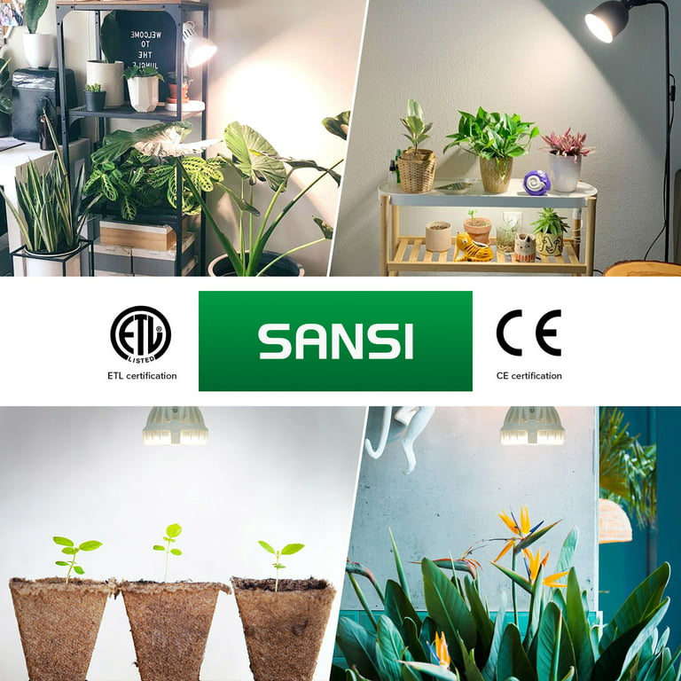 SANSI PAR20 LED Grow Light Bulb, 10W=150W Full Spectrum Plant Light Lamp,  E26 Base, 3 Pack