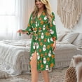 thumbnail image 5 of Yuyamidu Snowman Robes for Women 3/4 Sleeve Nightgowns Gingerbread Man Mid-Calf Length Bathrobes Green Christmas Spa Robes Size 2XL Soft Nightgown for Girls with Waist Belt, 5 of 7