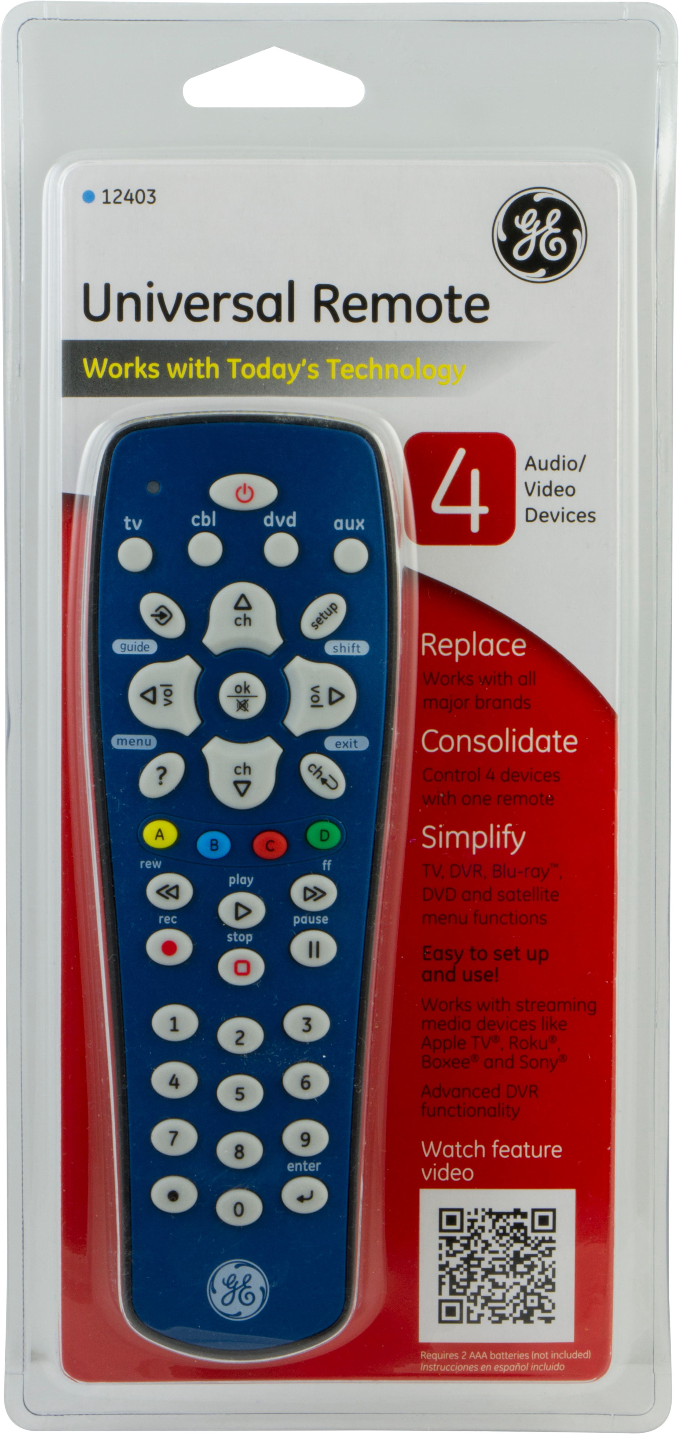 GE Universal Remote, 4-Device, Blue, 12403