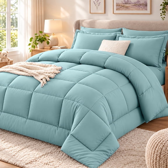 2Pcs Twin Square Quilted Checkered Comforter Set