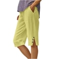 thumbnail image 2 of Xuyuer Women's Summer Linen Solid Loose Straight Pocket Side Slit Button 5" Shorts - Casual Bottoms, Pants for Women, 2 of 6