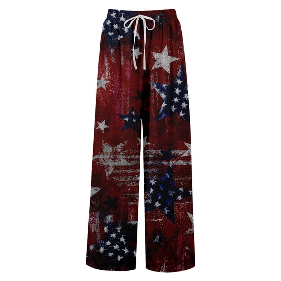 Womens 250th Anniversary Pajama 1776-2026 American Flag Print Wide Leg Trousers Elastic High Waist Slit Baggy Regular Fit Soft Lounge Pants, #01 Red, XXL