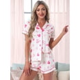thumbnail image 2 of DARING DIVA Women's Pajama Sets Short Sleeves Bow Button Up Tops and Shorts M Pink, 2 of 7