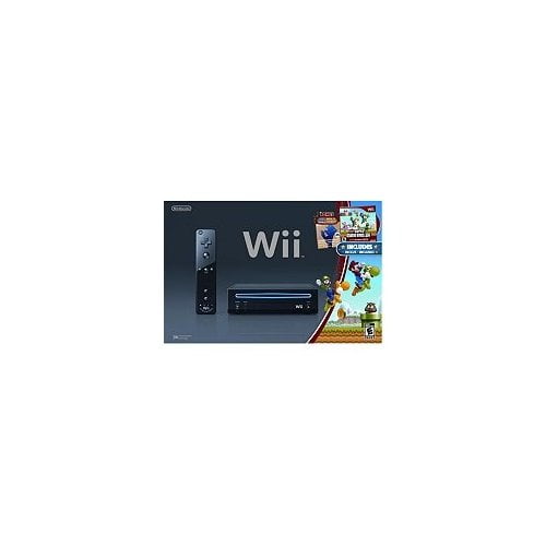 Black Nintendo Wii + Super Mario Bros disk
