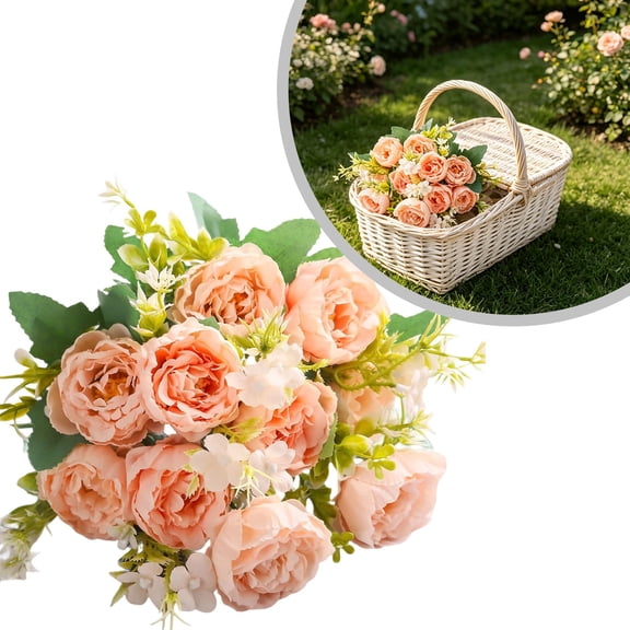Champagne Artificial Peony Rose Bouquet Lifelike No Fade Flowers for Wedding Table Centerpiece Decor, by Bradem