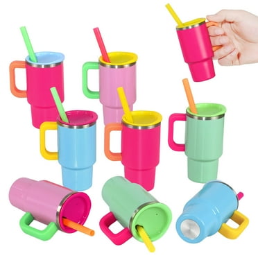 Mini Tumbler Shot Glass with Straw and Lids, 3.5 oz Cute colorful Stainless Steel Insulated Sublimation Small Tumbler Cup for Drink Cocktail Bar Beach Party Gift (8 Packs)