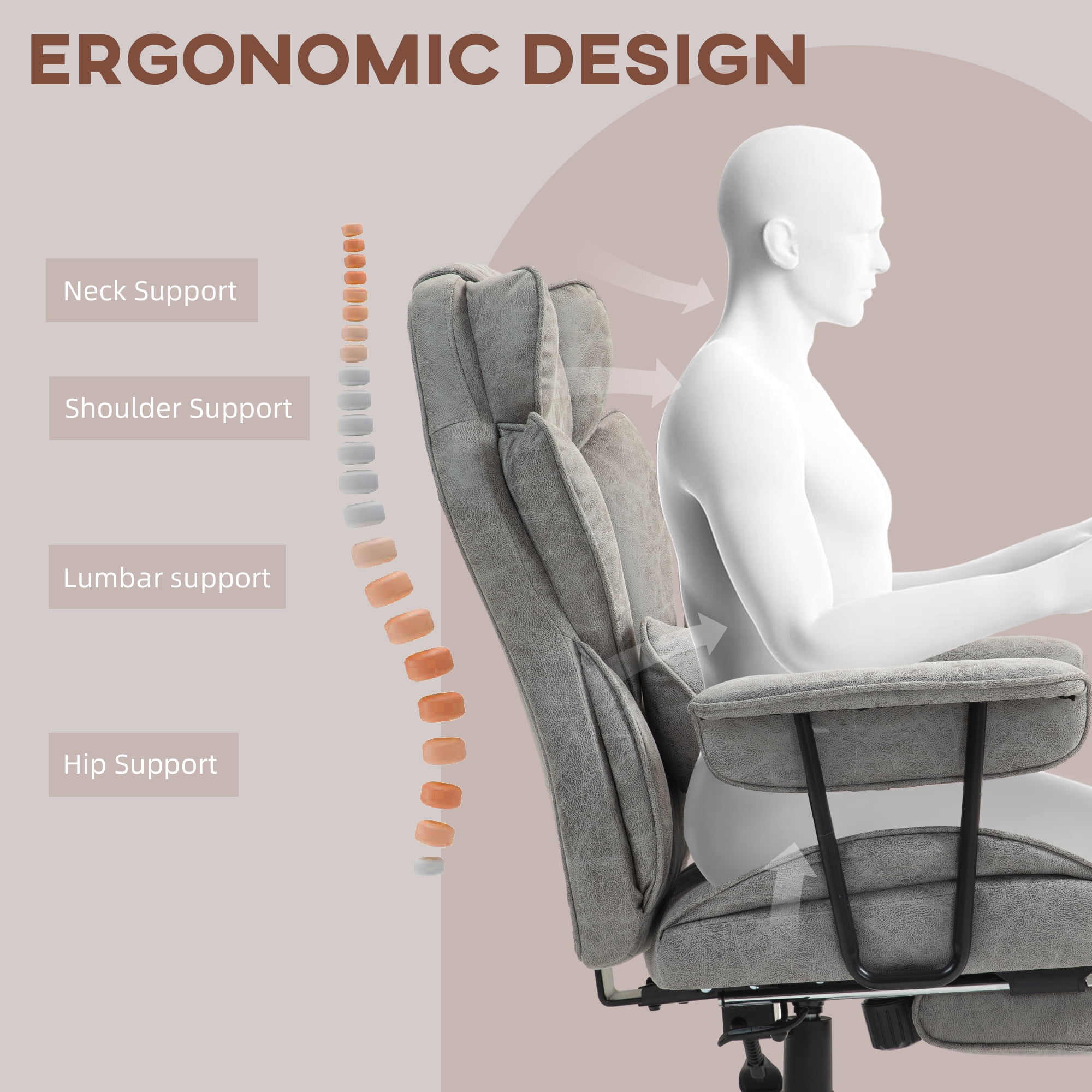 HOMCOM 400LBS Massage Executive Office Chair, Big and Tall Office Chair with Footrest, Lumbar Support and Reclining Function, Gray