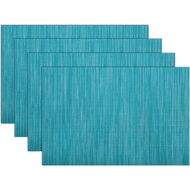 Set de 4 manteles individuales de vinilo tejido PVC color azul turquesa resistentes al calor impermeables y antideslizantes para interior y exterior