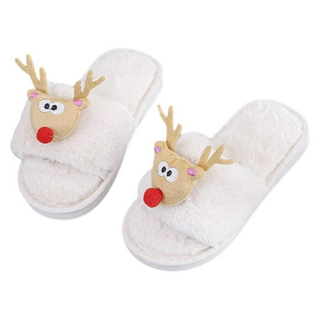 

Girls Boys Winter Warm Indoor Bedroom Open Toe Slippers Christmas Deer Shoes Kids Slippers