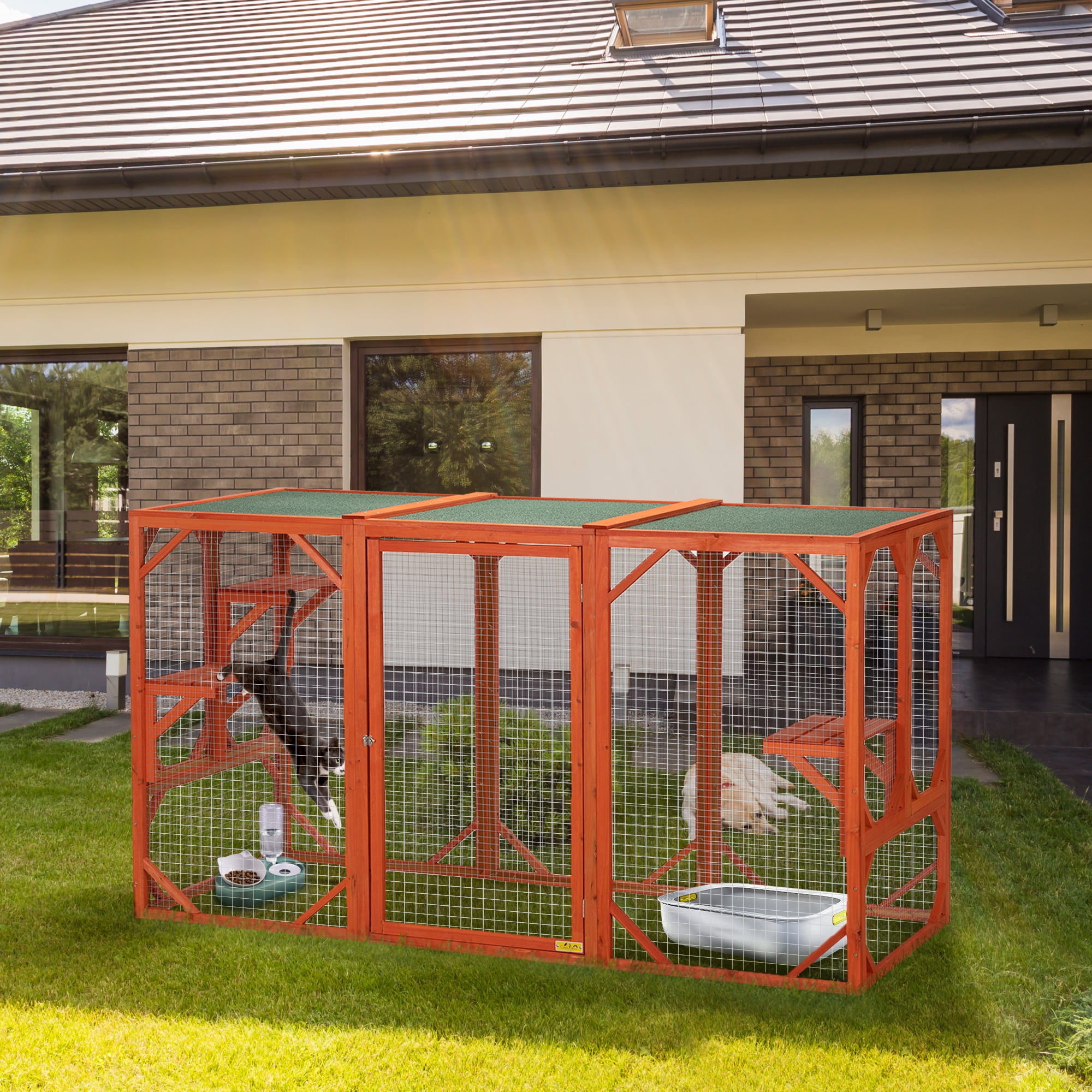 Coziwow Cat Enclosure Catio Cat House Cage Shelter Outdoor W/ Asphalt Roof, Orange