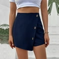 thumbnail image 4 of Aayomet Women's Weekend Pull on Shorts buttoned patchwork navy blue shorts (Blue, M), 4 of 5