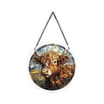 thumbnail image 2 of Qocolcyl Stained Acrylic Highland Cow Pumpkin Puzzle Round Hanging Sign,Fall Harvest Window Suncatcher Decor,Rustic Farmhouse Thanksgiving Front Door Window Indoor Outdoor Seasonal Wall Ornament Gift, 2 of 6