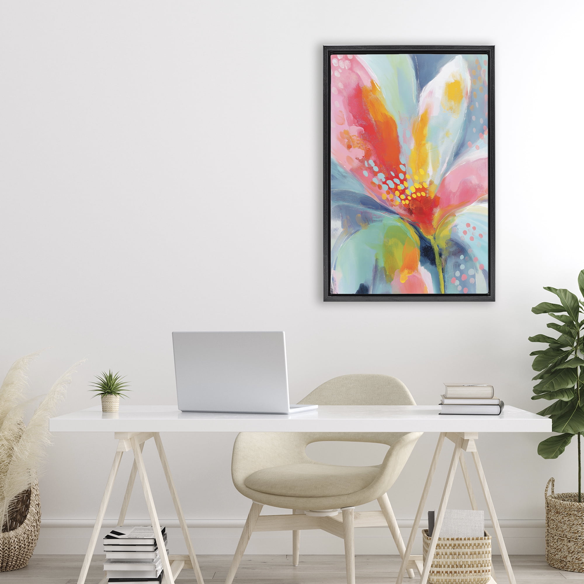 Stupell Industries Dotted Bloom Expression Black Framed Floater Canvas Wall Art, design by Chromatic Storm Studio