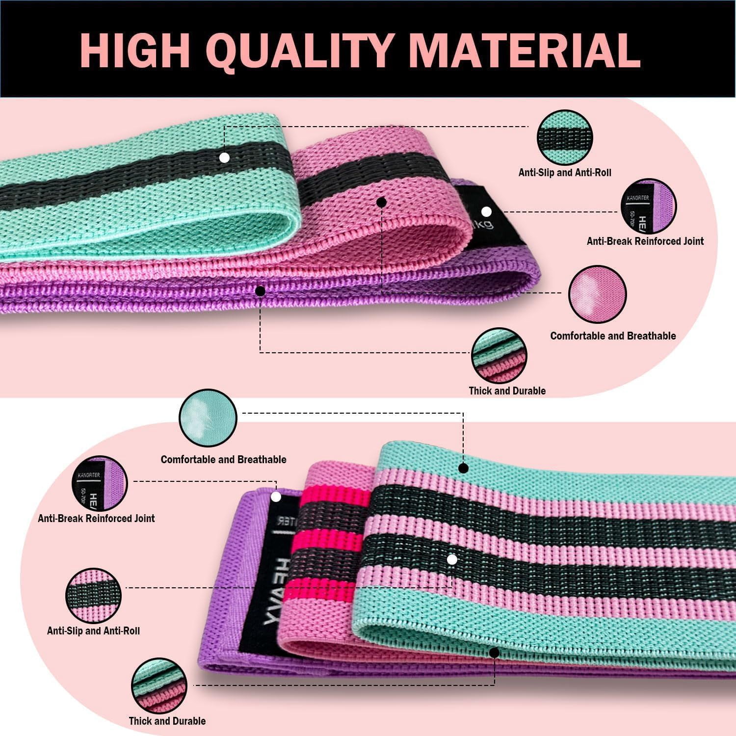Fabric Resistance Bands - 6-Pack Set, 3*200CM,3*76CM Cloth Exercise Bands for Home Workout Strength Training, Yoga & Pilates | with Storage Bag