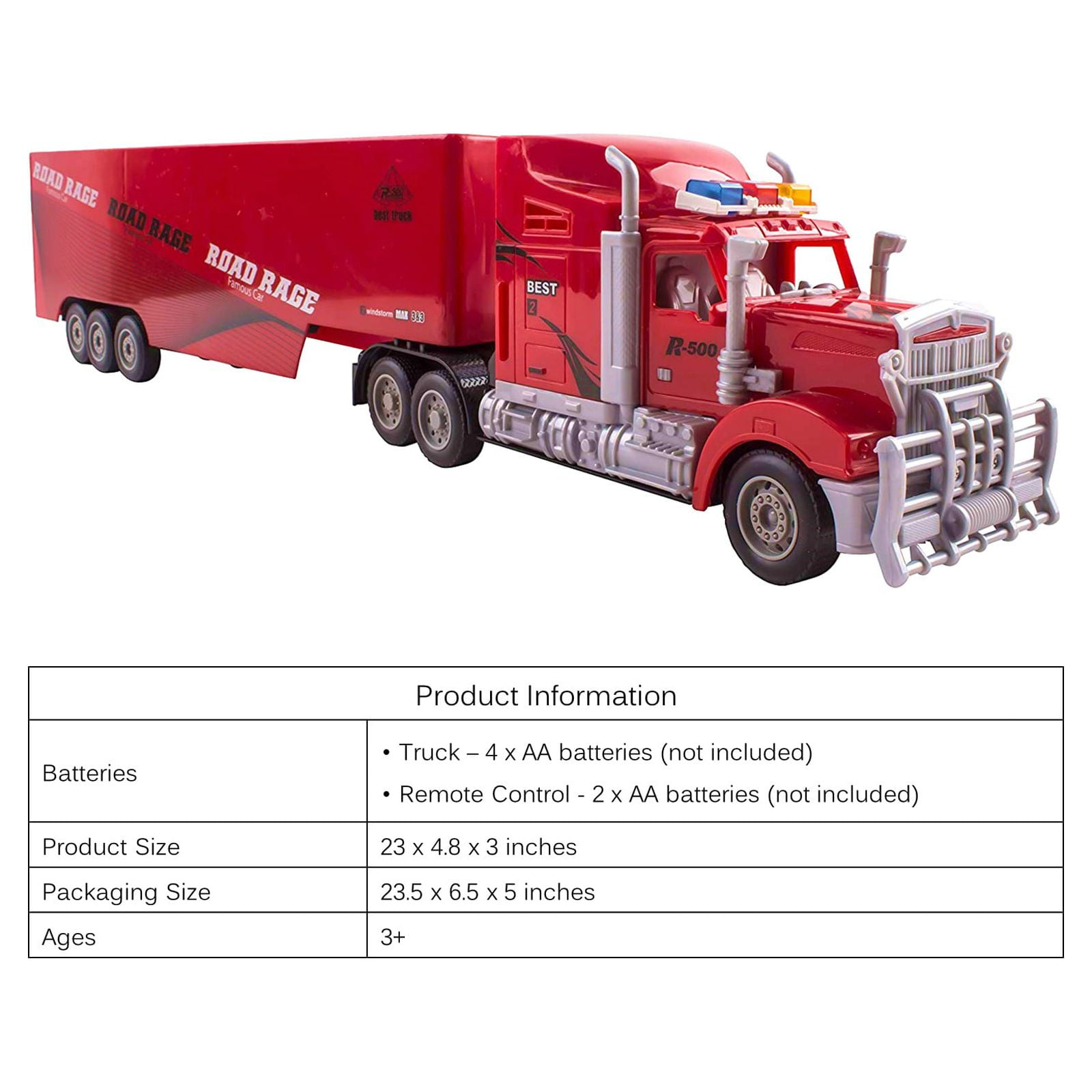 Vokodo RC Semi Truck And Trailer 23" With Lights Electric Hauler Remote Control Kids Big Rig Toy Carrier Van Transport Vehicle Ready To Run Semi-truck Cargo Car Great Gift For Children Boys Girls Red