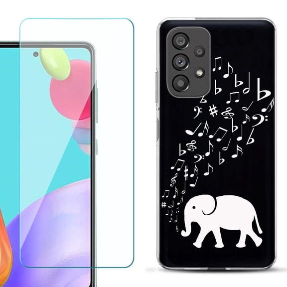 Slim-Fit Fashion Phone Case for Samsung Galaxy A53 5G, with Tempered Glass Screen Protector, by OneToughShield ® - Elephant Music
