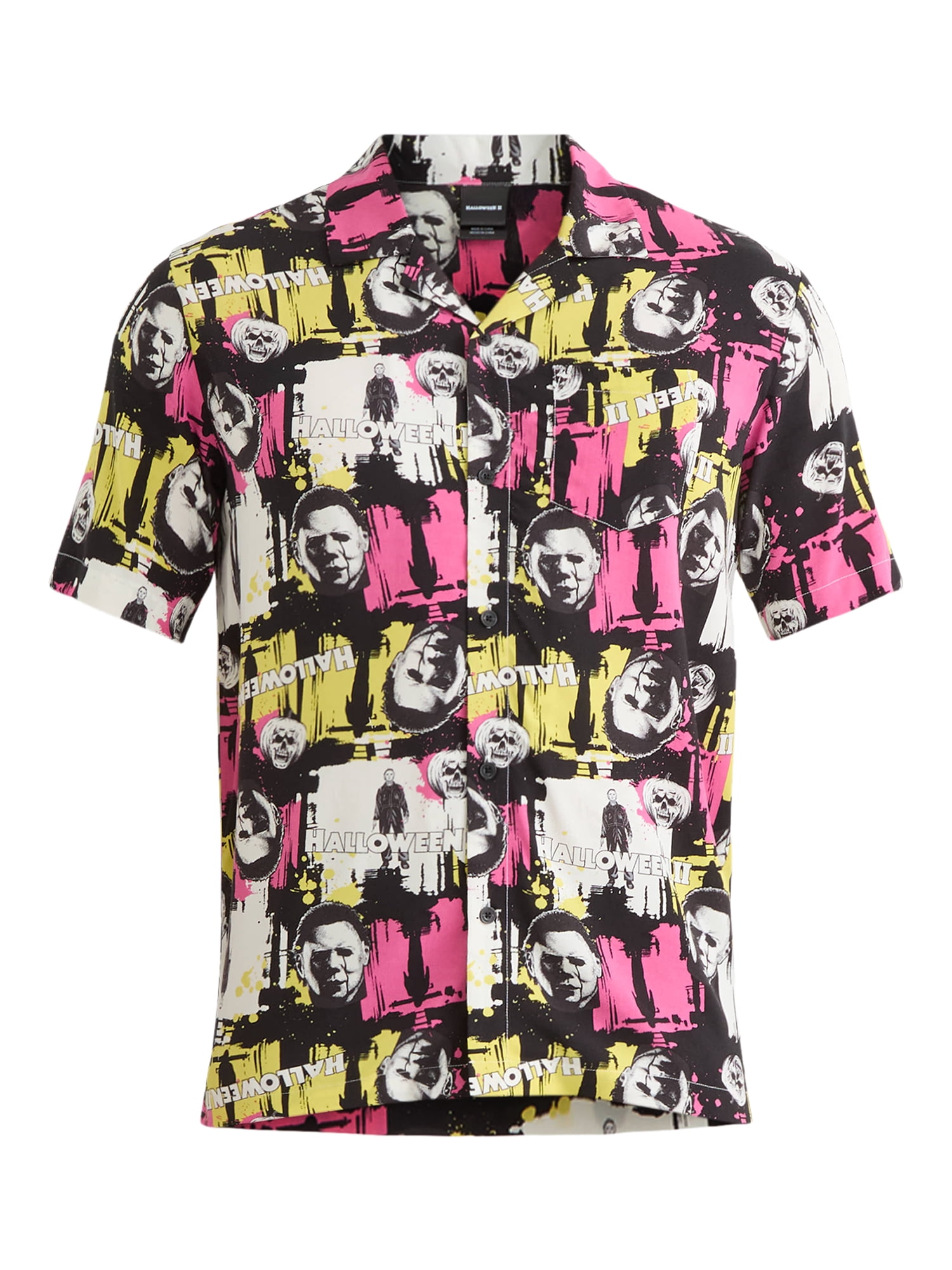 Halloween 2 Men's and Big Men's Print Button-Up Shirt with Short Sleeves, Sizes XS-3XL