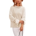 thumbnail image 2 of Liacowi Women's Autumn Winter Knit Sweater Long Sleeve High Neck Split Hem Pullover Knitwear Warm Thick Sweater, 2 of 6