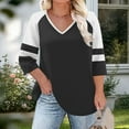thumbnail image 4 of Women's Loose Fit V-Neck 3/4 Sleeve T-Shirt Top with Printed Shoulder Detail for Casual Wear, 4 of 6