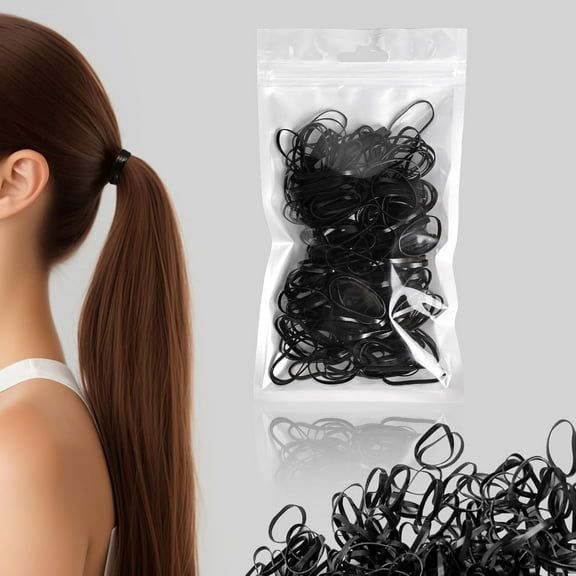 (Black) 200pcs Elastic Hair Ties, Mini Rubber Bands, Accessories for Women, Packaging Bags, Daily Bundling, Scrunchies No Damage