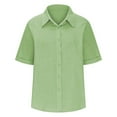 thumbnail image 5 of Cotton Linen Tops For Women Collared Short Sleeve Shirts Button Down Tees Pleated Solid Shirts Basic Classic T-Shirt Loose Beach Vacation Blouse Summer, 5 of 7