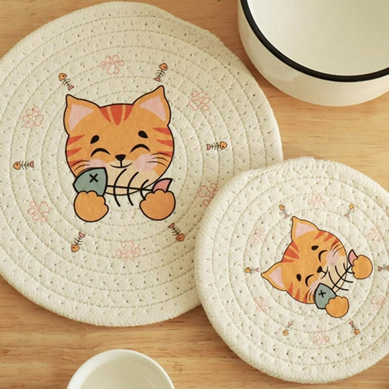 Cute Cat Print Round Mats