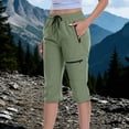 thumbnail image 2 of Capris Cargo Pants Women Work High Waisted Hiking PantsLightweight Dry Cargo With Zipper Pockets Elastic Waist Summer Outdoor Cropped Pants, 2 of 7