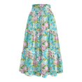 thumbnail image 5 of Floral Midi Skirt for Women Summer Comfy Tiered Elastic High Waisted Skirts Vacation A-Line Flowy Swing Long Skirts Green 2XL, 5 of 6