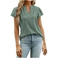 thumbnail image 2 of HUPOM Cute Tops For Women Womens Shirts Short Sleeve V-Neck T-Shirt Mitten-Cuff Sleeve Green S, 2 of 7
