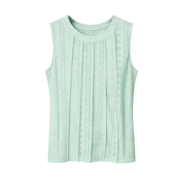 Wang6 Womens Plus Size Tank Tops Causal Sleeveless Pleated T Shirts Summer Solid Loose Fit Hollow Tops Light Green XXL