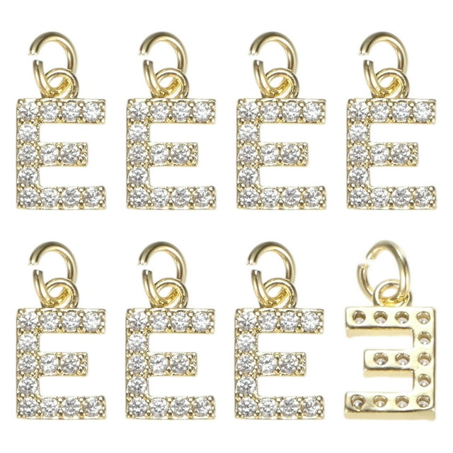 Uxcell 8 Pack 0.1" Encanto de letra E de strass completo para pulseras/brazaletes de bricolaje Oro
