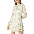 thumbnail image 3 of INSPIRE CHIC Women's Floral Printed Smocked Waist V Neck Long Sleeve Chiffon Dresses XS White, 3 of 8