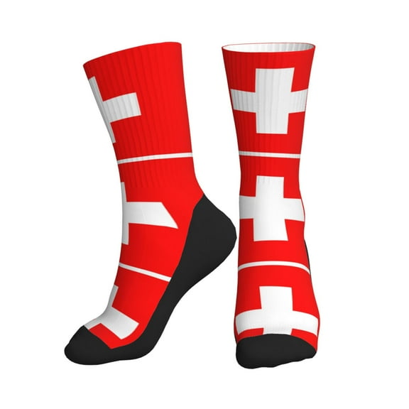 Men Women Swiss Flag Funny Novelty Mid-Crew Socks