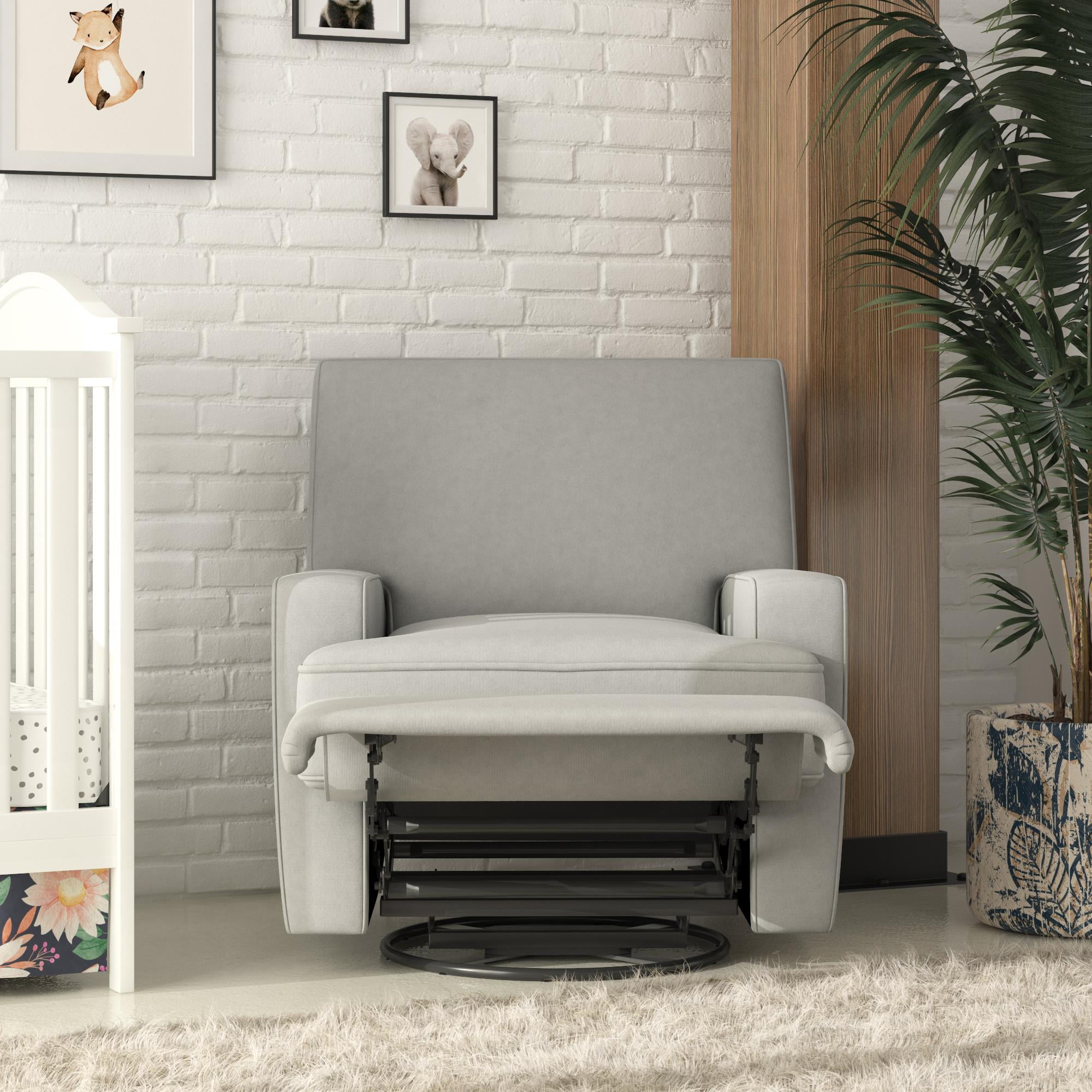 Baby Relax Rylan 4-in-1 Swivel Glider Rocker Recliner Chair, Gray Velvet