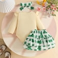 thumbnail image 6 of XAOFW Girl's Outfits Sets St Patrick's Day Long Sleeve Crewneck Floral Print Romper And Skirts Headbands Kids 3 Piece Outfits Party Night Fashionable Cozy Baby Clothes Sets, 6 of 9