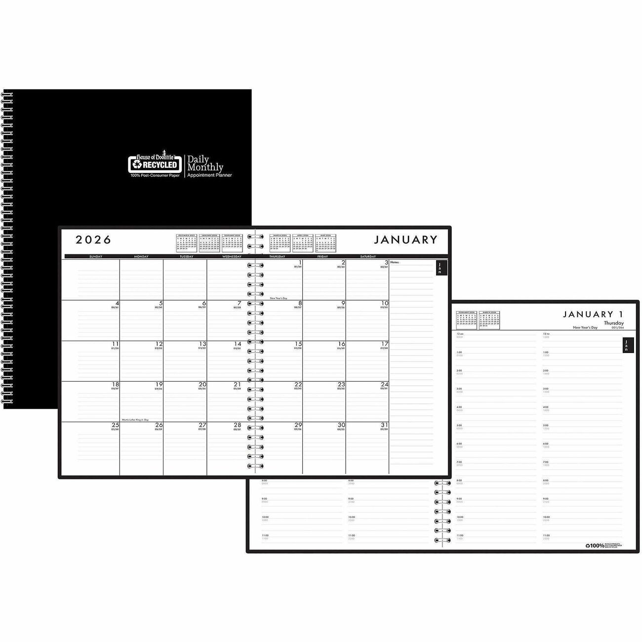 House of Doolittle 2896-32 10 in. x 7 in. 12-Month (Jan-Dec 2026) Daily Appointment Book/Monthly Planner - Black Cover
