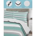 thumbnail image 4 of Quilts Queen Size, Aqua Grey White Stripe Soft Comforter Bedding Set for Bed, Rustic Modern Turquoise Striped Lightweight Quilted Bedspread with Pillow Cover(2 Pieces) for All Season, 90x96 Inch, 4 of 6