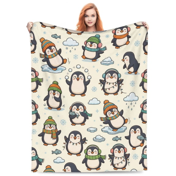 Cute Penguin Blanket Soft Flannel Throw for Couch Bed Home Decor