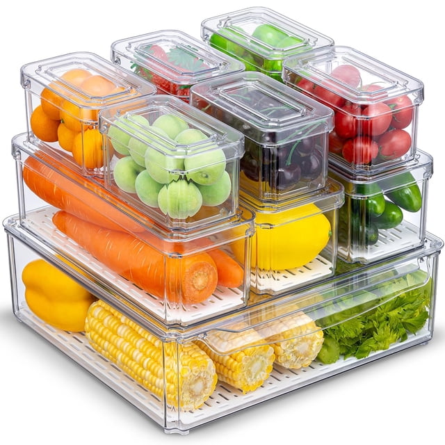 Organizador de nevera KUMD, paquete de 10 unidades con tapas, PET transparente sin BPA