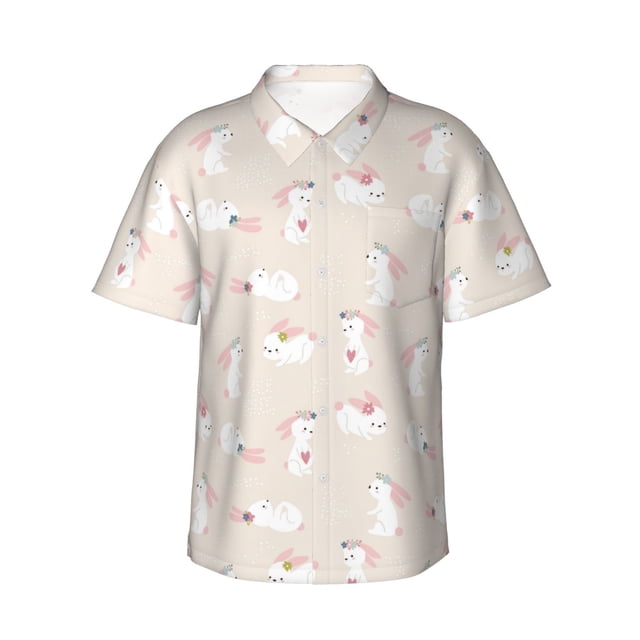 Balery Beautiful Rabbit Camisas hawaianas de manga corta para hombre, camisas playeras de corte holgado, camisas de vacaciones con botones,Small