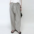 thumbnail image 2 of XUNKUSGA Trousers Pants for Women Casual Striped Wide Leg Sweatpants Women Pinstripe Baggy High Waisted Drawstring Lightweights Beach Trousers With Pockets, 2 of 4
