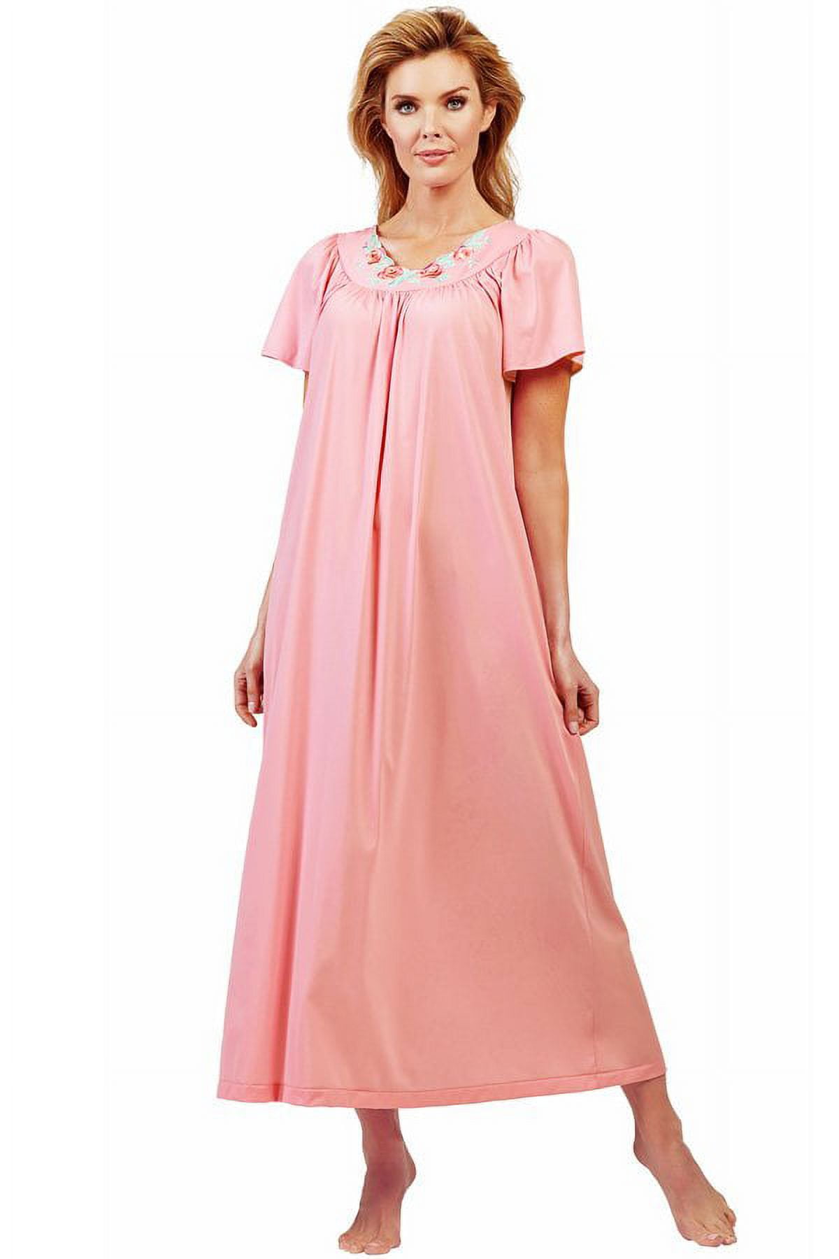 Set Piyama Lengan Pendek Petals Ukuran Plus Wanita Shadowline - 100% Nilon Trikot, Bordir di Bagian Bahu, Kancing Depan