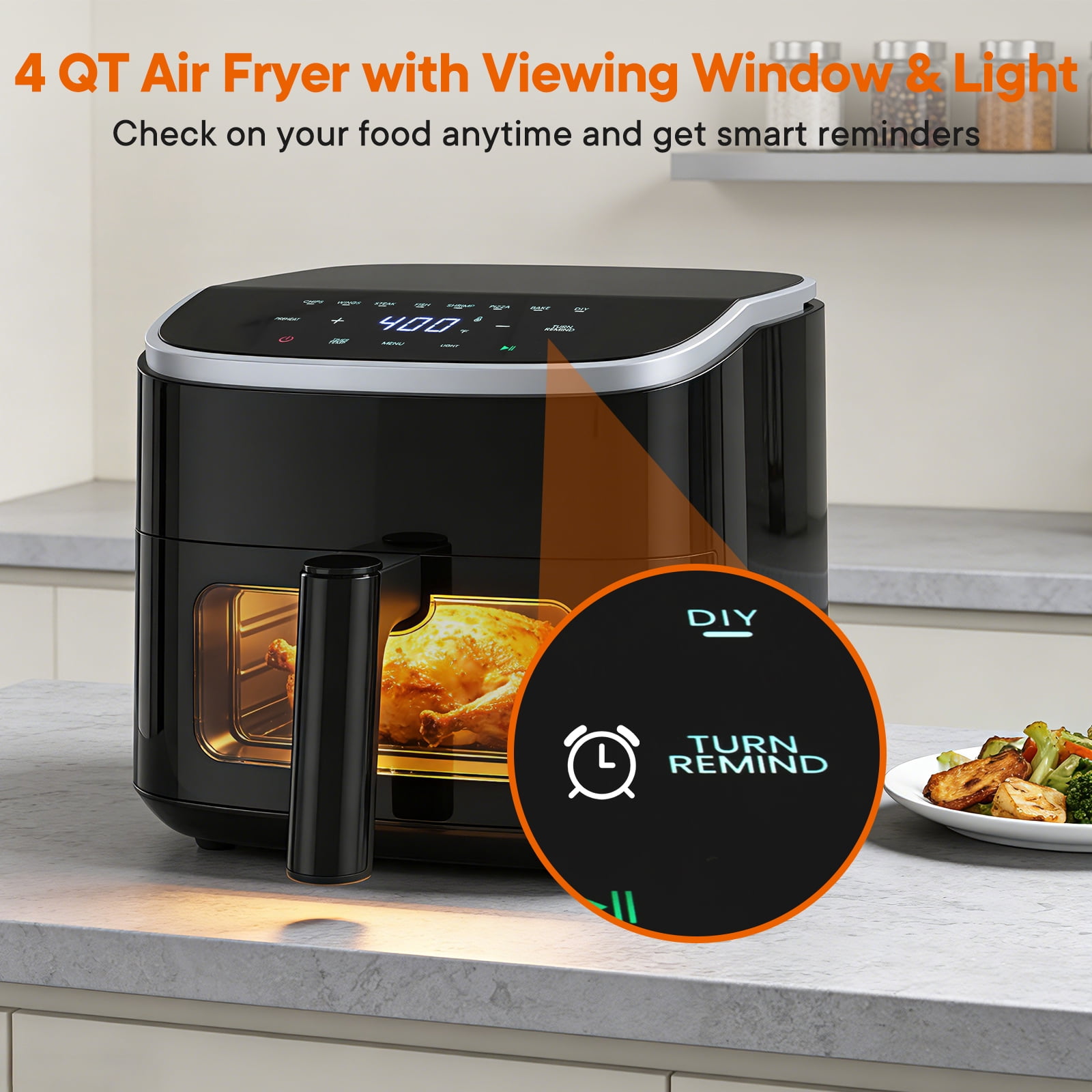 Gianna 4 Qt Compact Air Fryer, 4-in-1 Cooking Functions, Dishwasher-Safe Parts, Black