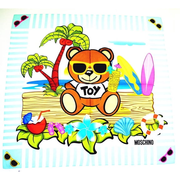 Moschino Toy Bear Island 100% Silk Scarf - Light Blue